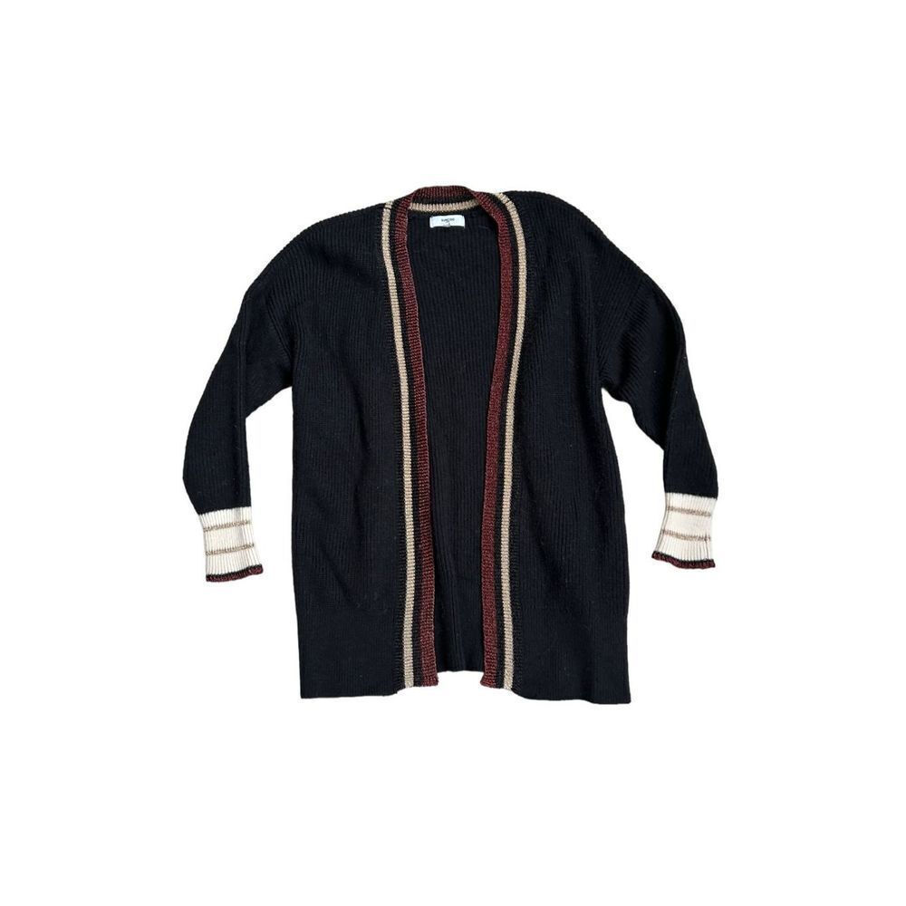 Suncoo Cardigan Sweater Open Front Rib Knit Long Sleeve Black Women’s Size Small